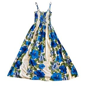 Rima Beach World Floral Maxi Dress Blue Flowers One Size Hawaiian
